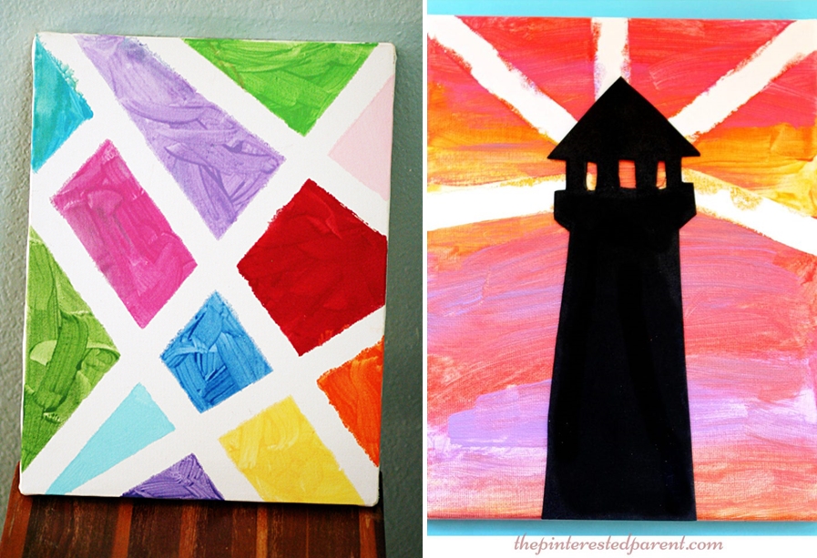 atividades de artes para criancas ideias quadro tela pintura fita adesiva  fita crepe - Viajando no ApêViajando no Apê